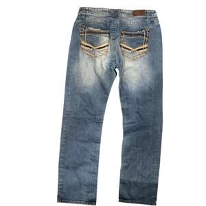 Vintage GS-115 Y2K Baggy Jeans 38x30 Blue Embroidered Denim Skater Hip Hop